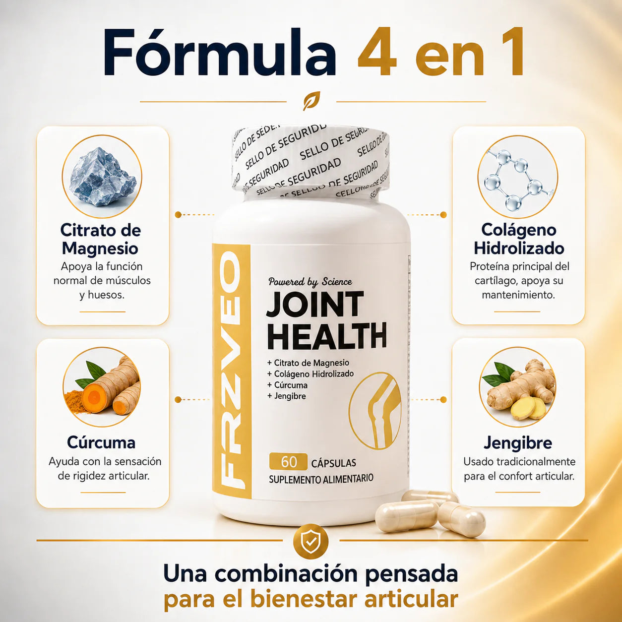 Fórmula: Colágeno Hidrolizado, Cúrcuma, Jengibre y Citrato de Magnesio
