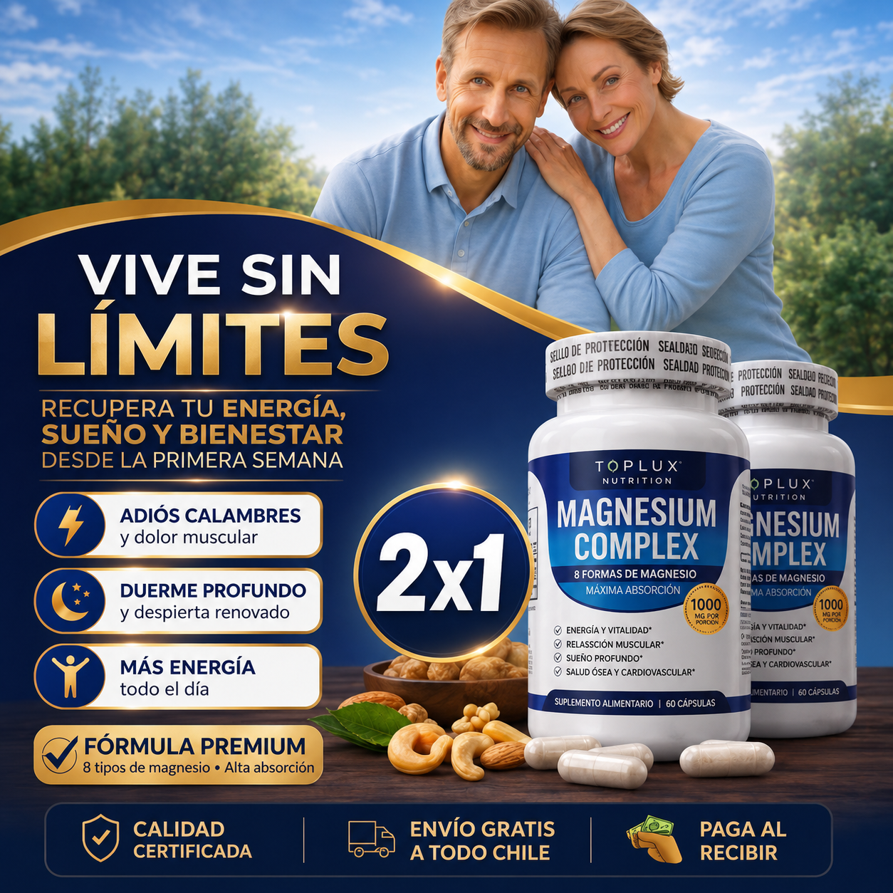 2x1 Magnesio Suplemento 8 Elemental 1000mg