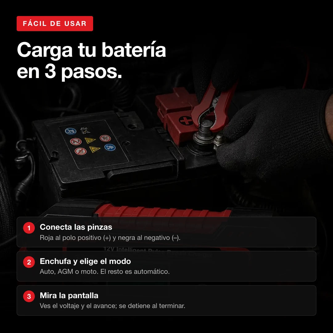 Cómo cargar la batería en 3 pasos con el cargador 12V